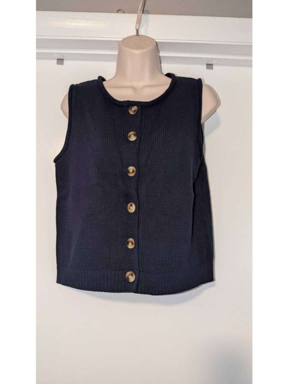 Magaschoni Navy Blue 100% Cotton Knit Button-Up Vest
